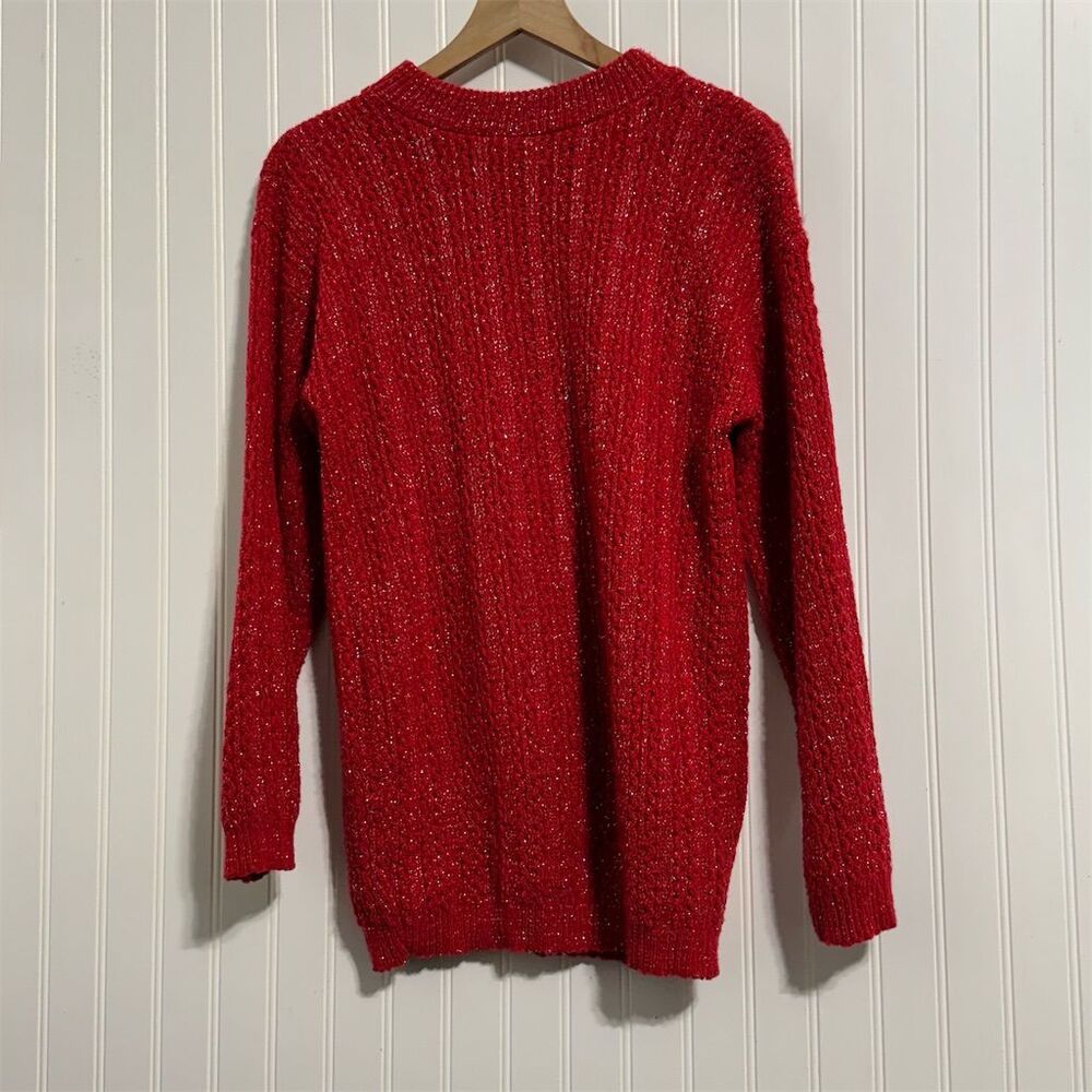 Vintage Huntington Ridge Red Lurex Sweater L ChunkyKnit Metallic Sparkle Holiday